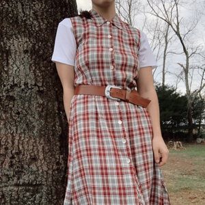 Vintage 90s Laura Ashley Red Plaid Midi Dress S/M